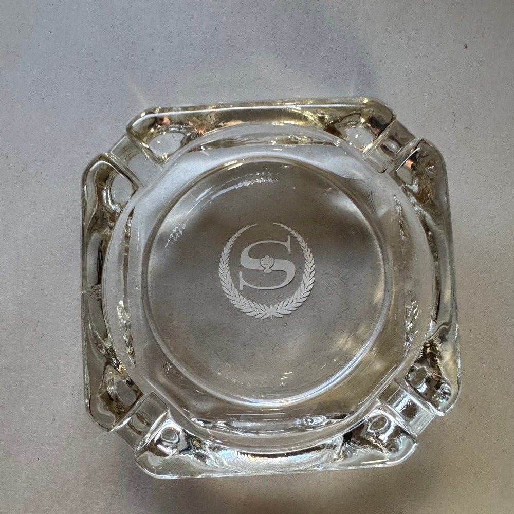 Vintage Sheraton Hotels Glass Ashtray Clear Square Tobacciana Collectible